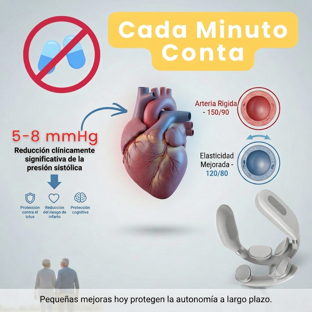 Reducción 5–8 mmHg y menor riesgo cardiovascular